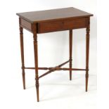 A 20thC hardwood hall table with rectangular top above single short drawer with moulded sides,