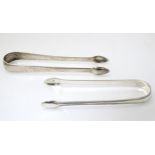 19thC Scottish silver sugar tongs,