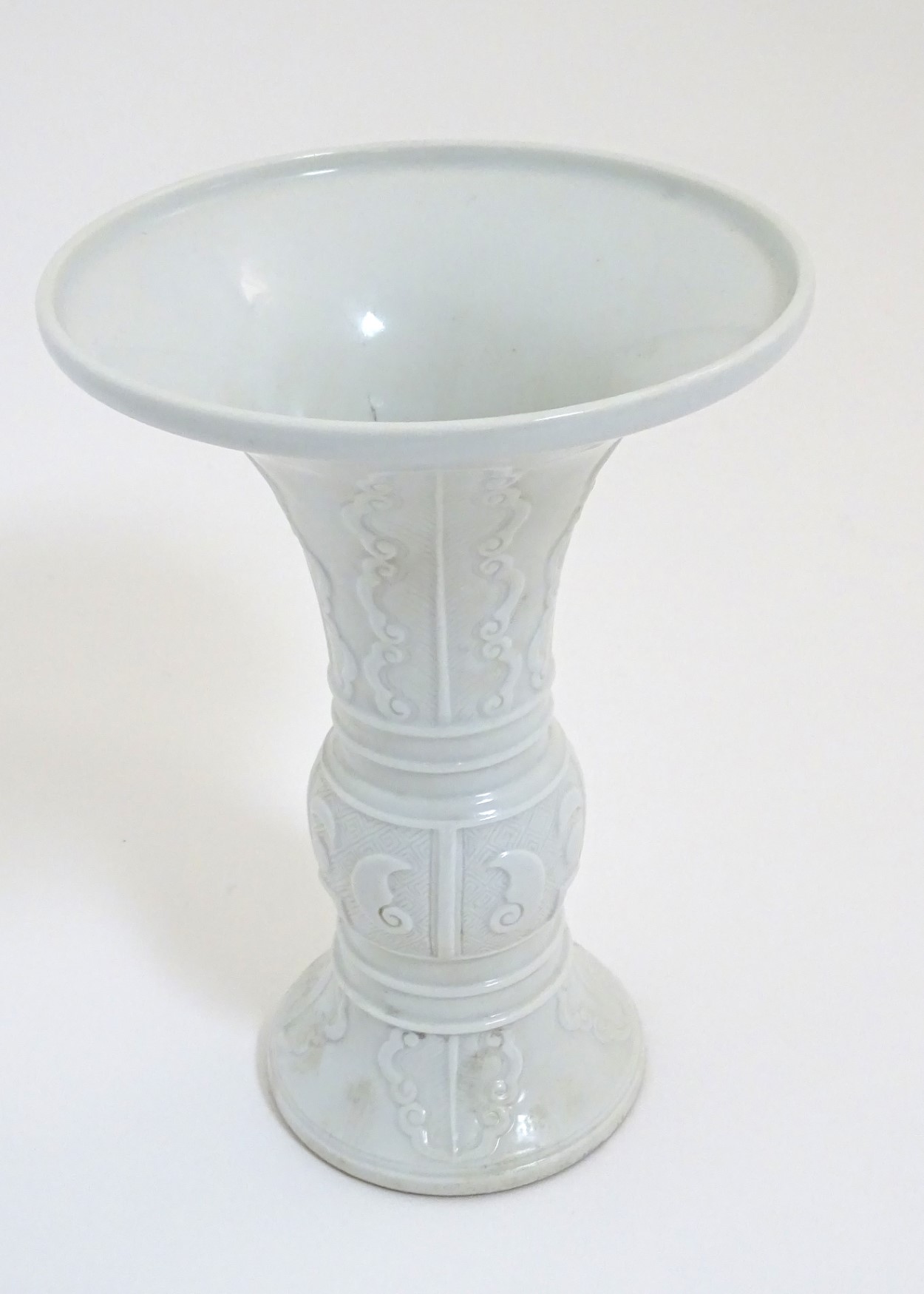 A Chinese white glazed Gu vase of archaic bronze design, - Image 4 of 8