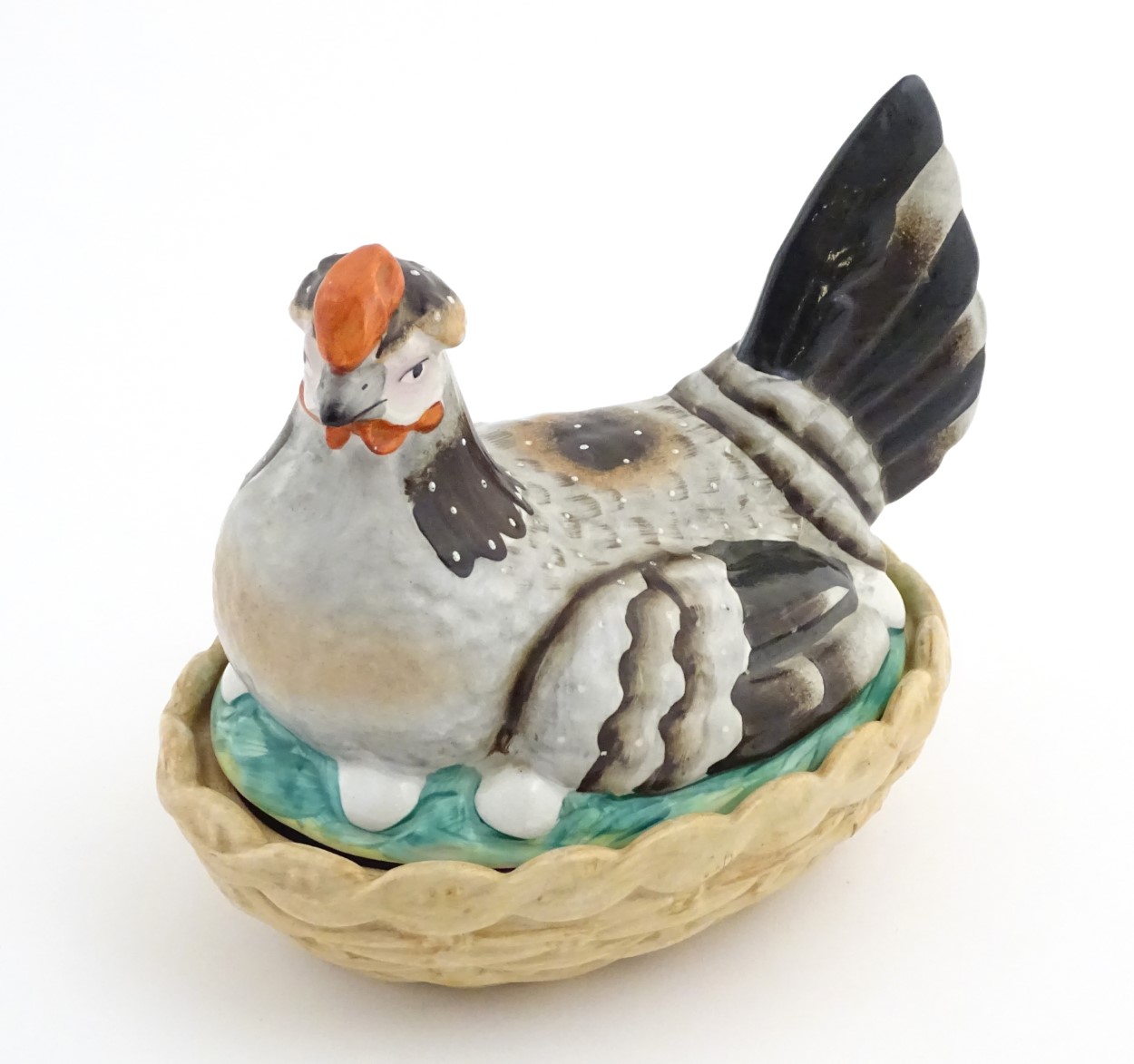 A 19thC Staffordshire hen on nest tureen with light brown basket, approx. - Image 4 of 8