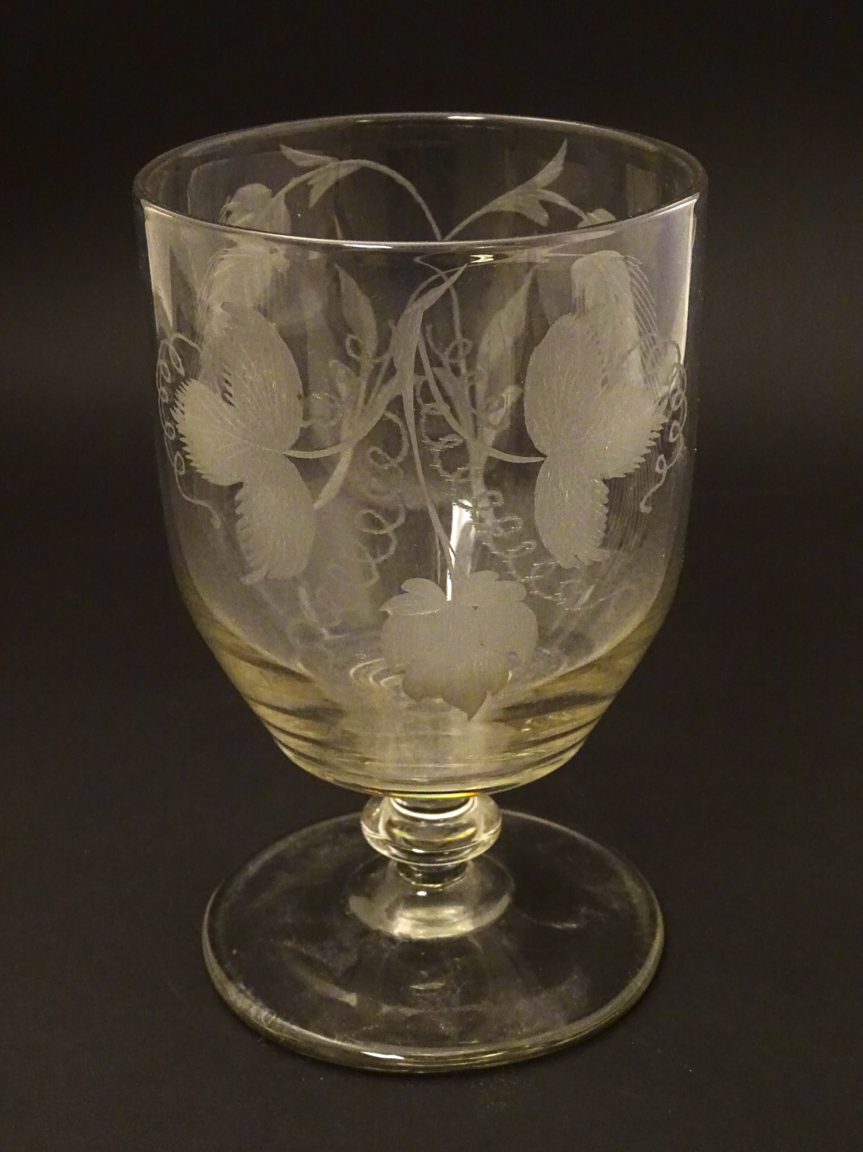 Georgian Rummer: A pedestal glass with wheel cut decoration of an a Vine and two ears of Barley, - Image 4 of 7