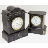 Two marble trimmed slate mantle clocks: A Ch. Vcne.