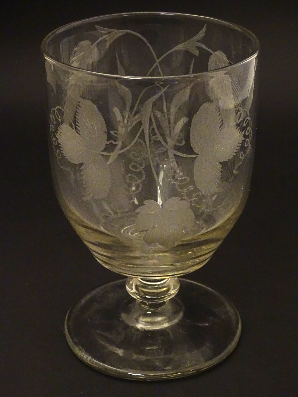 Georgian Rummer: A pedestal glass with wheel cut decoration of an a Vine and two ears of Barley, - Image 3 of 7