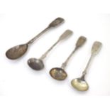 Assorted 19thC silver fiddle pattern salt / mustard spoons to include examples hallmarked Exeter