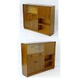 Vintage Retro : HEAL'S, a pair of afrormosia glazed bookcases with maple lining having drawer,