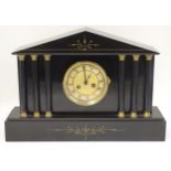 A Palladian cased slate clock: An 8 day clock, striking on a bell with a sprung movement,