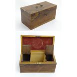 A late 18thC Rosewood 2 sectional tea caddy with glass bowl provision to centre 12" wide 6" high
