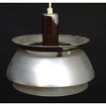 Vintage Retro : A Danish designed pendant light / lamp with brown and aluminium livery,