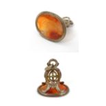 Pendant fob seal: a Victorian gilded metal oval agate intaglio swan seal, circa 1840,