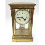 Champleve Clock: A XIX / XX French gilt brass and champleve enamel (bands to the top and bottom)