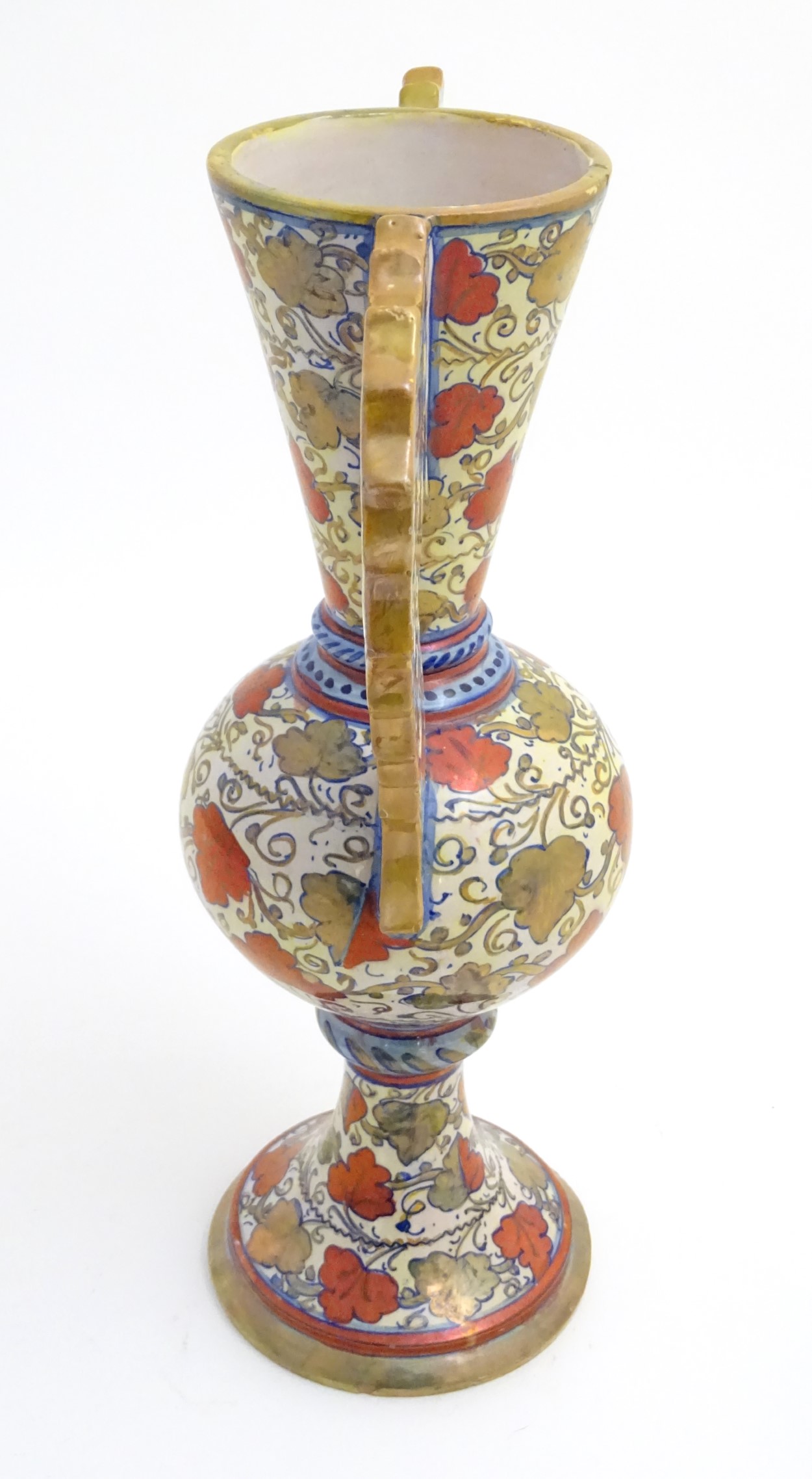 A late 20thC Italian Gu-shaped vase with large wavy edged handles with pierced decoration, - Image 5 of 6