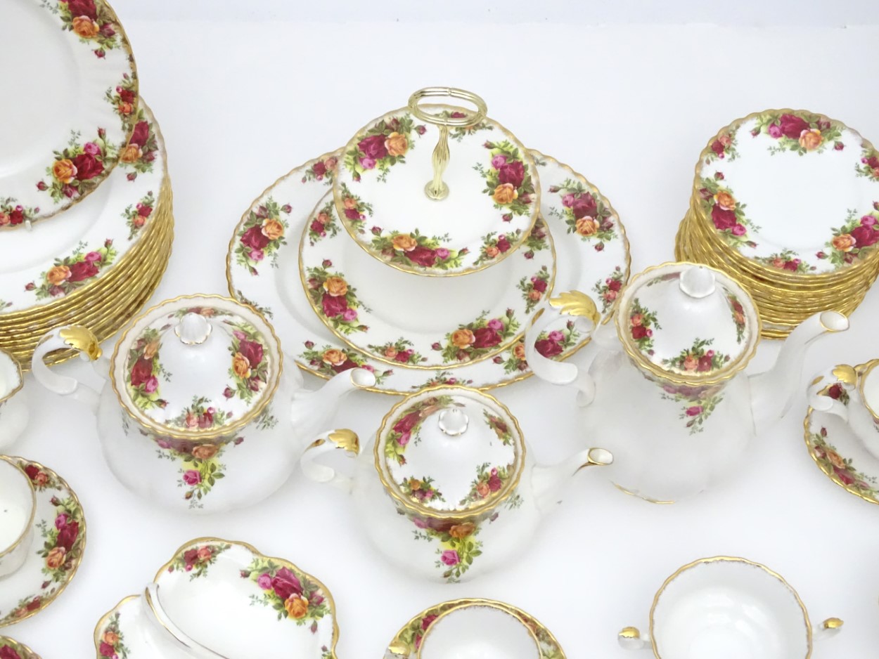 A large quantity of Royal Albert dinner wares in 'Old Country Roses', to include plates, teapots, - Image 2 of 14
