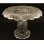 Victorian glass table centrepiece: A hobnail cut glass tazza / pedestal comport / fruit stand,