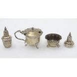 Assorted silver items to include a mustard pot hallmarked Birmingham 1919 maker William Aitken,