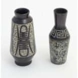 Two studio pottery vases with sgraffito decoration. Tallest approx.
