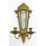 A 19thC triple mirrored 2-branch wall mounted girandole.