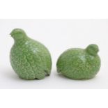 Two oriental green quail figures. Height of tallest quail: approx. 4 1/2".