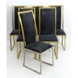 A set of six mid / late 20thC dining chairs in the manner of 'Michel Mangematin' with chrome frames