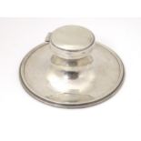 A silver capstan formed inkwell hallmarked Birmingham 1927 maker William Hutton & Sons Ltd 6" wide