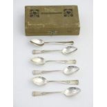 WMF : A decorated cased set of 6 WMF teaspoons marked ( running ostrich in a diamond ) marked