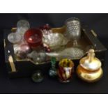 An assortment of various glass to include 20thC, cranberry, flecked, moulded, Mary Gregory,