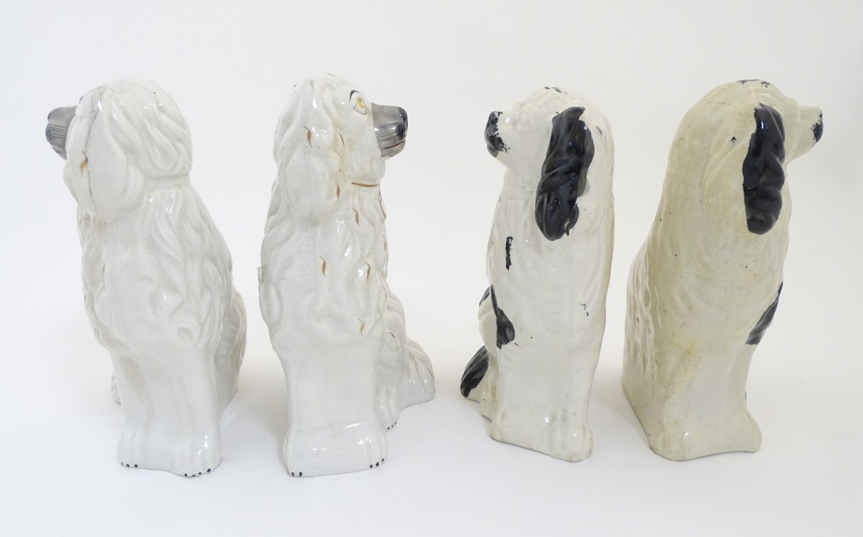 Two pairs of Staffordshire Victorian seated spaniels. - Image 2 of 7