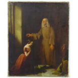 D.M., XIX, Oil on canvas, A blind man giving blessing to kneeling girl.