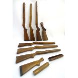 Shooting: an assortment of walnut/beech gun and rifle stocks by Ruger, Tikka,