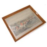 Equestrian / Hunting: A large tray with inset copy of the 19thC engraving published by J W Moore ''
