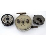 Fishing: Three assorted reels including Pridex 3 1/2" diameter trout fly-fishing reel,