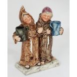 A German hand painted ceramic of two monks holding large mugs CONDITION: Please Note