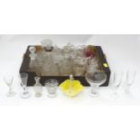 A quantity of glass to include decanters, rinsers, custard glasses etc.