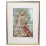 Follower of Henry Scott Tuke, Mixed media, Naked female figure.