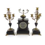 'Naiziel Lectoure ' a slate cased 8 day clock and garnitures : a French clock set of slate and