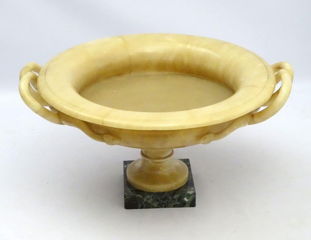 A large yellow marble kylix shaped urn on a squared green marble base , - Image 6 of 7