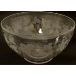 Glass : A Victorian large glass punch bowl with original applied foot,