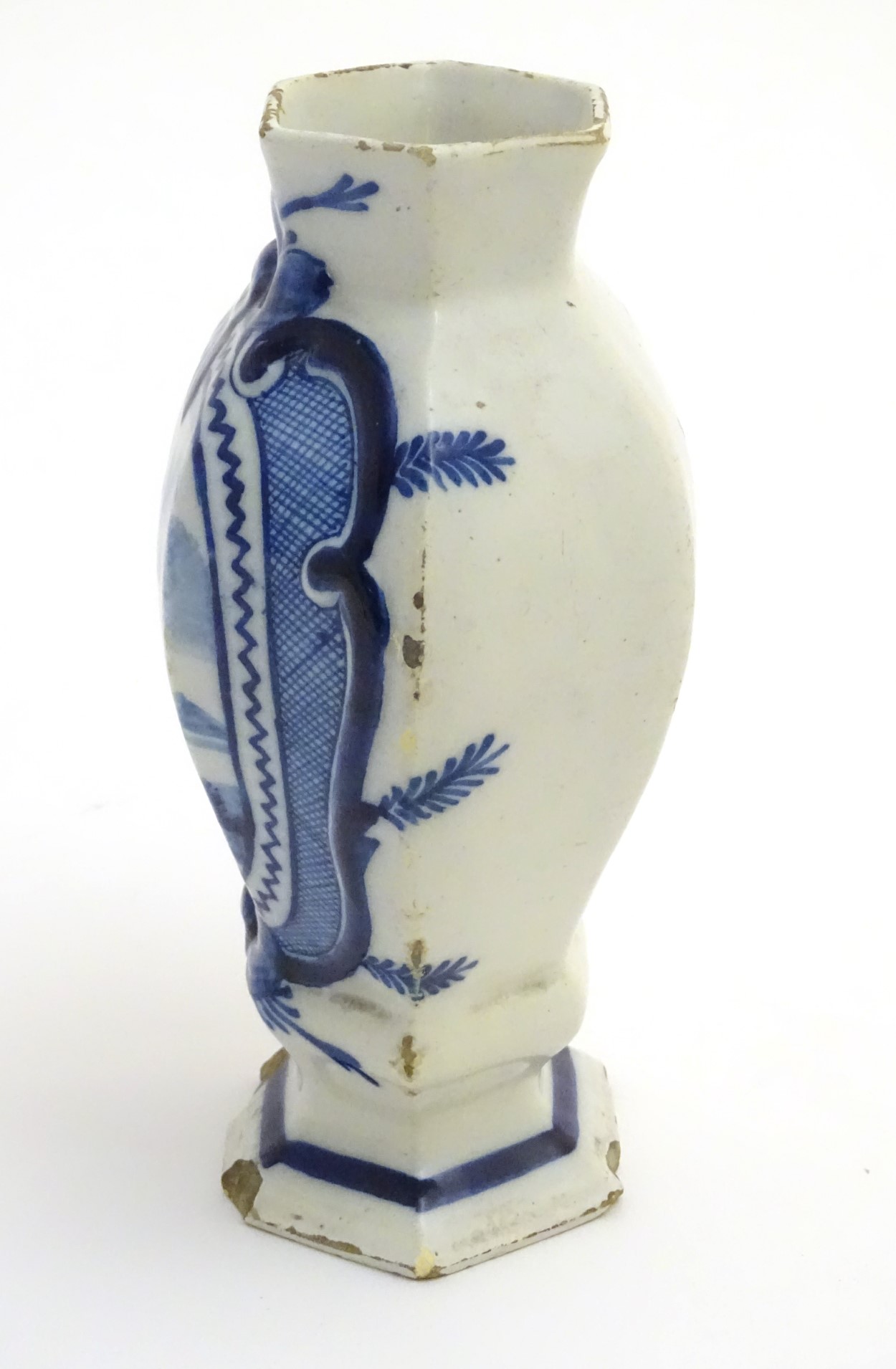 A Delft blue and white hexagonal baluster formed vase, - Image 3 of 6