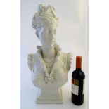 A 20thC glazed ceramic bust of a young Victorian woman on a square shaped socle,