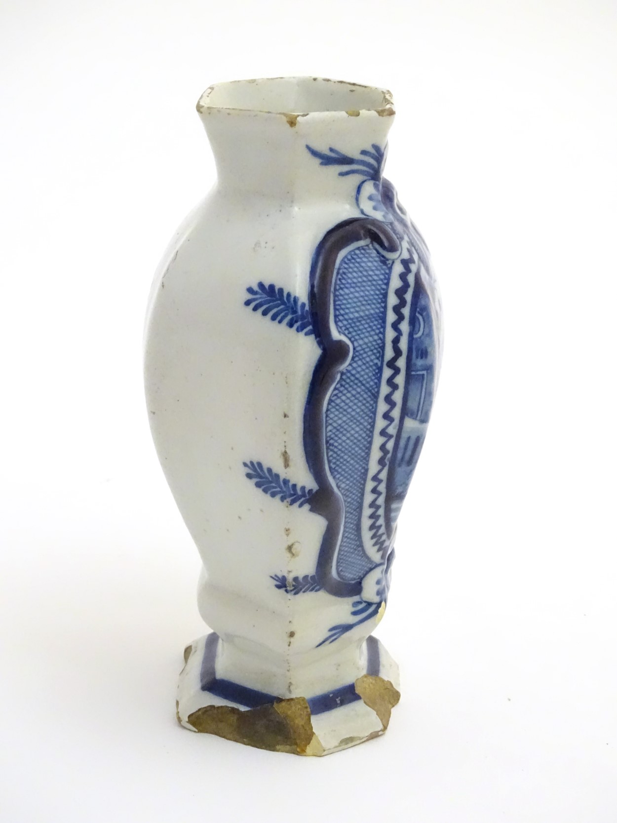 A Delft blue and white hexagonal baluster formed vase, - Image 5 of 6