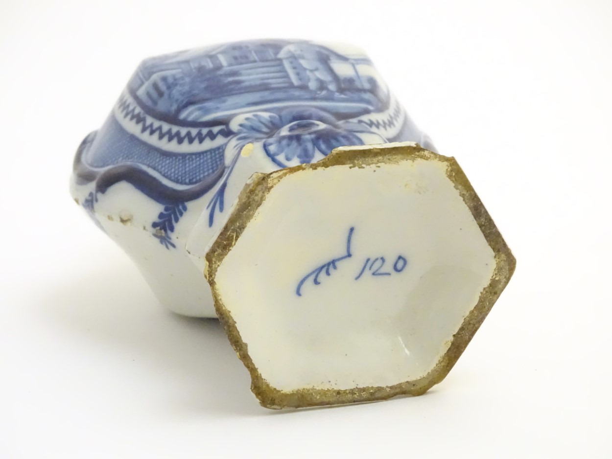 A Delft blue and white hexagonal baluster formed vase, - Image 2 of 6