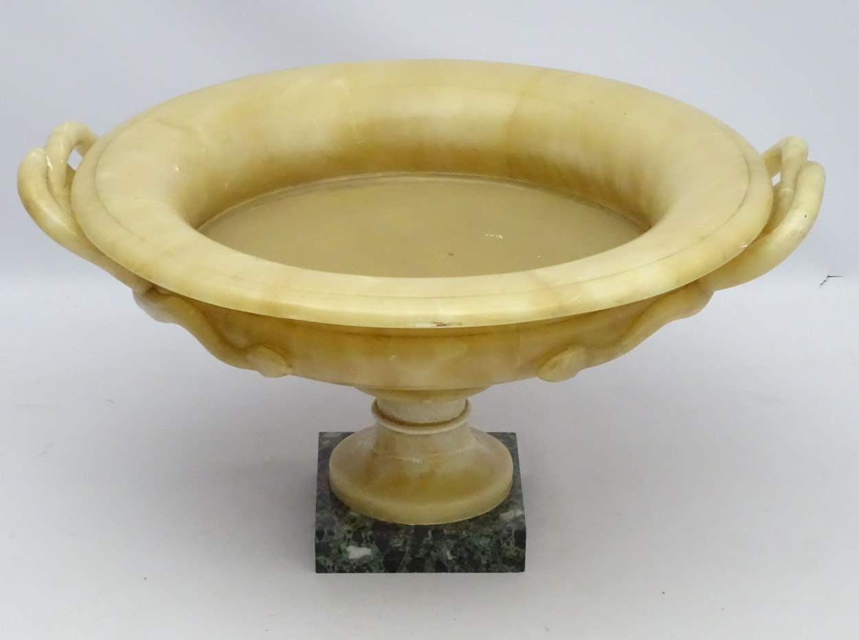 A large yellow marble kylix shaped urn on a squared green marble base , - Image 5 of 7