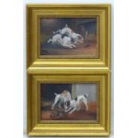 Indistinctly monogrammed, XX Canine School, Oil on board, Terrier dogs ratting, a black,
