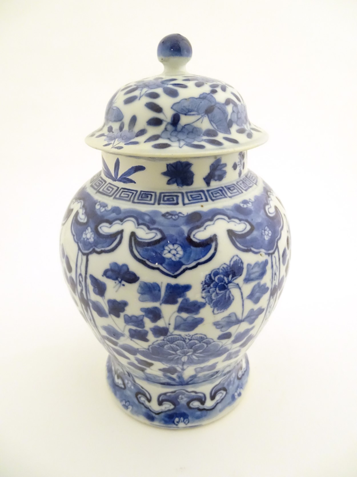 A Chinese blue and white ginger jar with panelled floral and butterfly decoration, - Image 7 of 10