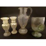 Glass : A collection of 4 glass items to include a pair of 19th C mercury glass vases (2) ,