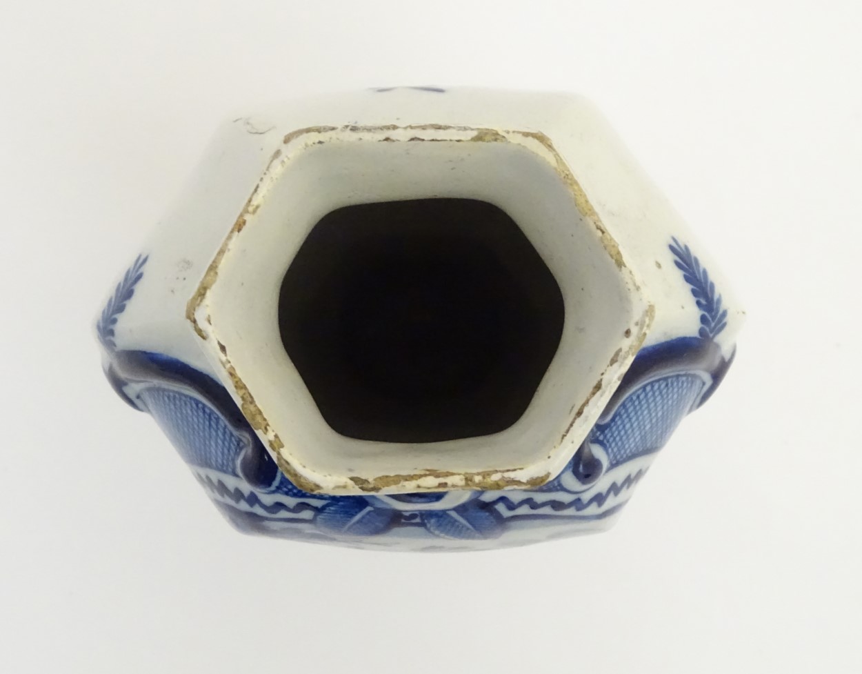 A Delft blue and white hexagonal baluster formed vase, - Image 6 of 6