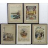 Coloured lithographs, 5 circa 1900 original piano sheet music covers, 'Jessie,