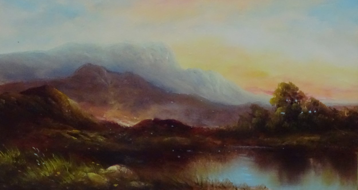Indistinctly signed, Early XX, Scottish School, Oil on board, Lake in the Highlands. - Image 3 of 3