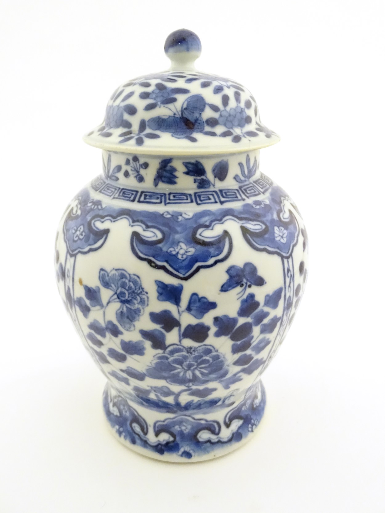 A Chinese blue and white ginger jar with panelled floral and butterfly decoration, - Image 5 of 10
