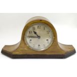 Walnut Napoleon hat three train mantel clock: a Bidlingmaier clock striking on bars on the 1/4, 1/2,