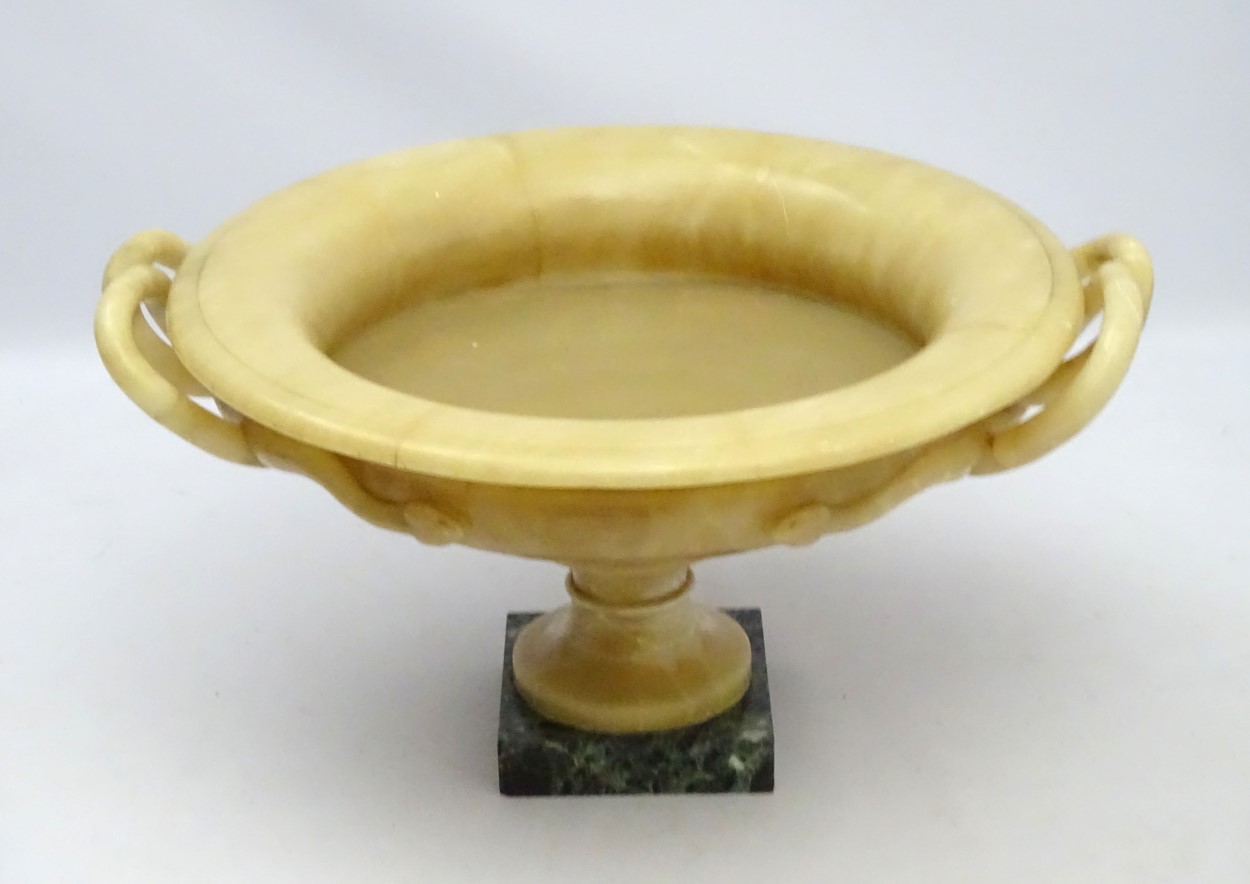 A large yellow marble kylix shaped urn on a squared green marble base , - Image 7 of 7